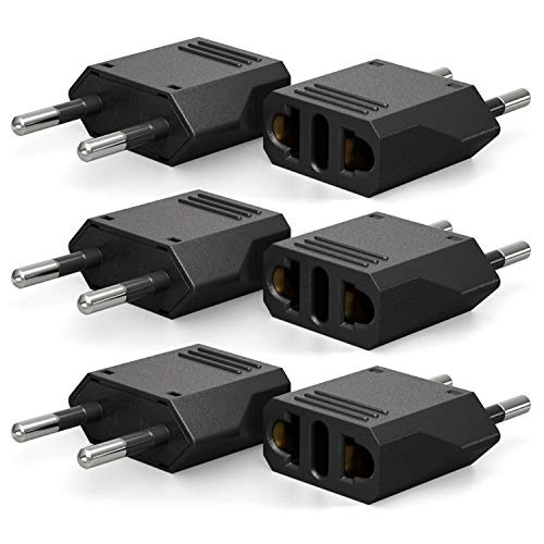 European Outlet Adapters - Unidapt USA American Canada to EU Europe Outlet Plug Adapter  European Travel Plug Adapters from USA Us to EU Europe Type C  6-pack  Black