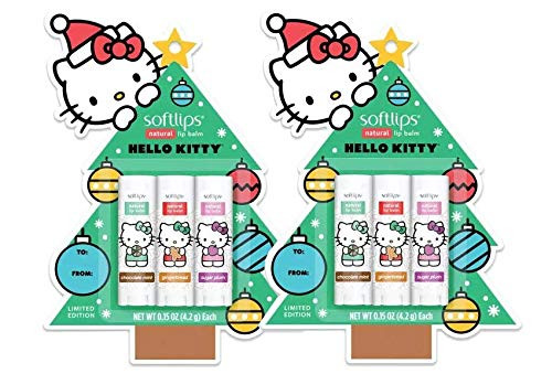 Softlips Christmas Tree Hello Kitty Natural Lip Balm - Chocolate Mint  Gingerbread  Sugar Plum 0.15 oz  Pack of 2