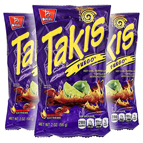 Takis Fuego Hot Chili Pepper  and  Lime Tortilla Chips  3-Pack