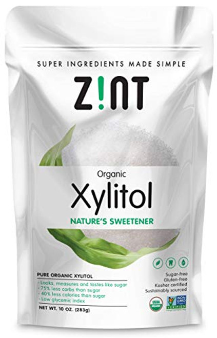 Zint Organic Xylitol Sweetener  10 oz   USDA Certified Natural Sugar Free Substitute  Non GMO  Low Glycemic Index  Measures  and  Tastes Like Sugar