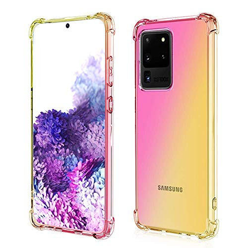ROSAUI for Samsung Galaxy S21 Case Soft TPU Bumper Slim Shock Absorption Protective Case Gradient Transparent Phone Cover Anti-Scratch Case for Galaxy S21 5G  Gold-Pink