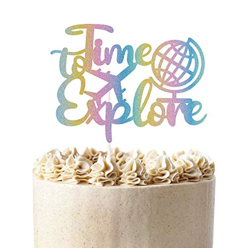 Time to Explore Cake Topper - Travel Retirement Cake Decor -Happy Retirement - The Adventure Begin Theme Retired Party Decorations