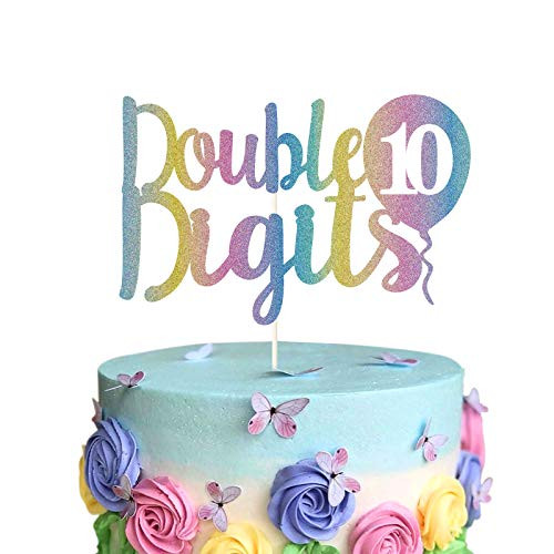 Double Digits 10th Birthday Cake Topper 10 Year Old Balloon Birthday Cake Decor  Rainbow Glitter 10th Anniversary Party Decorations Supplies Tenth Birthday Cake Topper
