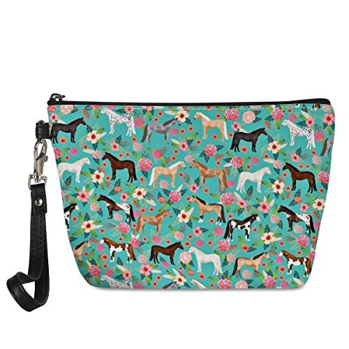 Amzbeauty Horse Floral Makeup Bag PU Leather Purse Toiletry Pouch Travel Cosmetic Bags with Zipper Gift for Women Amzbeauty Horse Floral Makeup Bag PU Leather Purse Toiletry Pouch Travel Cosmetic Bags with Zipper Gift for Women