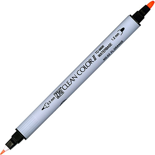 Kuretake Fude Brush Pen  Twin  ZIG Clean Color II  No.2  Fluorescent Orange  TC-6600-002