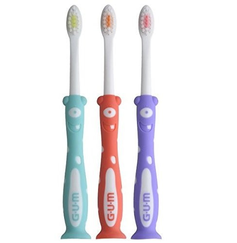 Sunstar GUM 901 Monsterz Baby Toddler Toothbrush  Children 2 plus  Soft   Pack of 3
