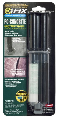 PC Products 70086 PC-Concrete Two-Part Epoxy Adhesive Paste for Anchoring and Crack Repair  1.4 oz in Applicator Syringe  Gray