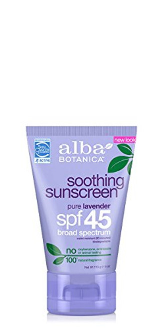 Alba Botanica Soothing Sunscreen Pure Lavender SPF 45 4 Ounce Tube Alba Botanica Soothing Sunscreen Pure Lavender SPF 45 4 Ounce Tube