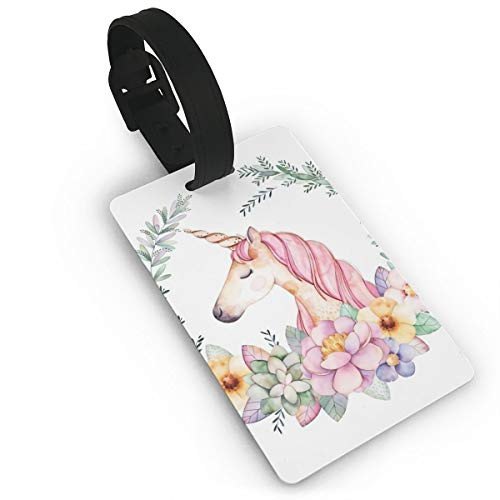 antspuent Flowers Unicorn Luggage Tag Travel ID Label Leather for Baggage Suitcase