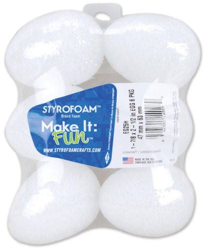 Floracraft Styrofoam Eggs  2-1 2 inch x 1-7 8 inch  6 pkg  White