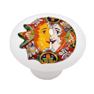 Mexican Talavera Style Kissing Moon and Sun Ceramic Drawer Knob