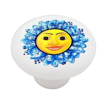 Mexican Talavera Blue Sun Design Ceramic Drawer Knob
