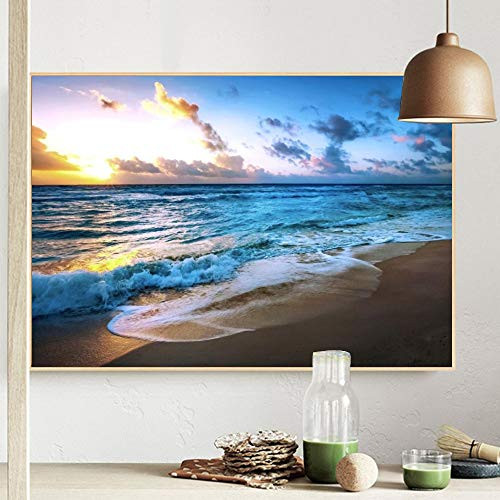 Diamond Painting Beach Sunset Seaside DIY 5D Full Drill Diamond Painting Kits for Adults Gem Pictures by Numbers Art Landscape Craft for Home Decoration-11.8x15.8in-Beach