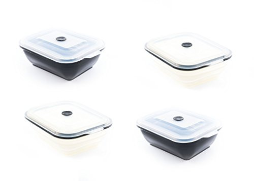 Collapse-it Silicone Food Storage Containers - 4-piece Variety Bowl Set - 2 Clear Rectangular Bowls (7 Cup Size) - 2 Solid Rectangular Bowls (7 Cup Size) - Oven, Microwave, and Freezer Safe