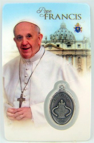 Religious Keepsake Gift 3 1 4 inch Laminated New Roman Catholic Church Leader Pope Francis of Assisi Holy Prayer Card with Medal