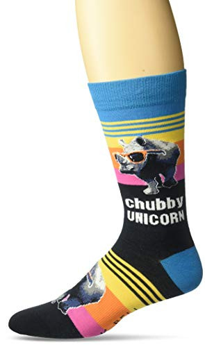 K. Bell Men s Play on Words Novelty Crew Socks  Chubby Unicorn  Bright Multi   Shoe Size  6-12