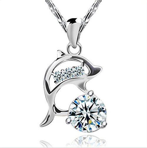 New Fashion Jewelry Womens 925 Sterling Silver Dolphins Crystal Necklace Pendant New Fashion Jewelry Womens 925 Sterling Silver Dolphins Crystal Necklace Pendant