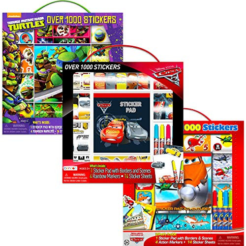 Ultimate Disney Cars Disney Planes TMNT Sticker Box Set - 3 Bulk Sticker Packs Featuring Teenage Mutant Ninja Turtles  Cars  and Planes  Over 3000 Stickers