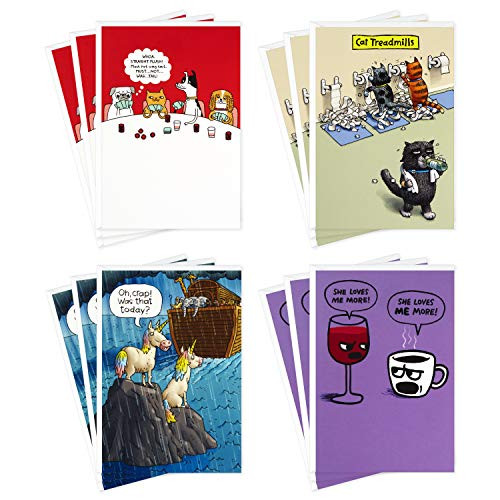 Hallmark Shoebox Funny Blank Cards Assortment  Unicorns  Cats  Dogs  Wine  and  Coffee  12 All Occasion Cards with Envelopes