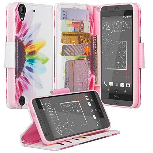 HTC Desire 530 Desire 555 Desire 550 Desire 630 Compatible Case  Microseven HTC Desire 530 Wallet Case  Luxury Leather Case Flip Cover with Card Slots Stand for HTC Desire 530  Sun Flower