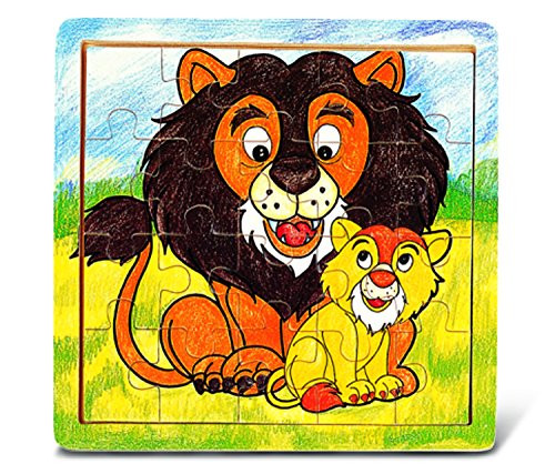 Puzzled Lion Jigsaw Puzzle - Easy to Play Zoo Wildlife Wooden Animals Puzzle  Fun Educational Toy Puzzle Game  and  Learning Activity for Kids - Wild Jungle Theme 20 Piece Puzzle Size 8 x 8 Inch