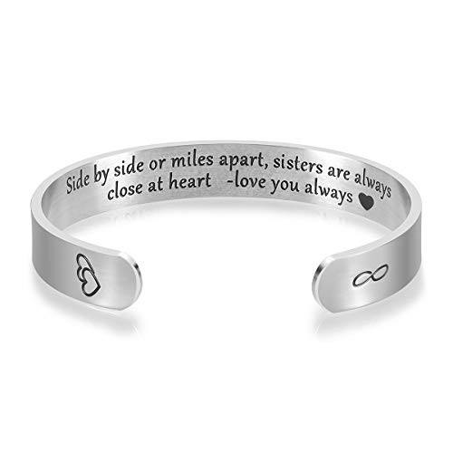 Sister Gift Bracelet Cuff - Side by Side or Miles Apart Sisters are Always Close at Heart Sister Bracelet Sister Gifts from Sisters Christmas Birthday Gifts for Sisters Sister Gift Bracelet Cuff - Side by Side or Miles Apart Sisters are Always Close at Heart Sister Bracelet Sister Gifts from Sisters Christmas Birthday Gifts for Sisters