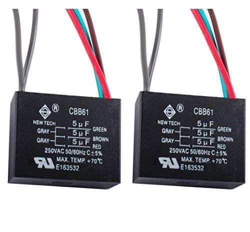 Wadoy CBB61 5 Wire Ceiling Fan Capacitor for NEW TECH 5+5+5uf 50/60Hz 250VAC (2 pack)