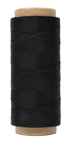 Round Waxed Thread for Leather Sewing - Leather Thread Wax String Polyester Cord for Leather Craft Stitching Bookbinding by Mandala Crafts 0.45mm 219 Yards Black