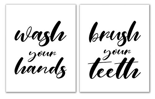 Wash Your Hands Brush Your Teeth - 8 inch x 10 inch - Unframed  Farmhouse Sign  Farmhouse Decor  Bathroom Wall Decor  Nursery Wall Art  Minimalist Printable Wall Art  Set Of 2 Bathroom Print