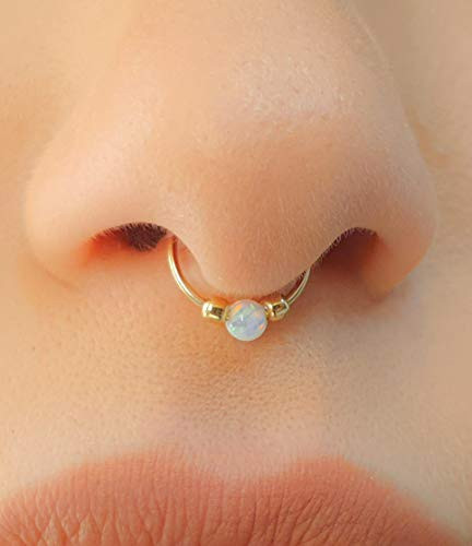 Opal Septum Ring - 20 gauge Septum piercing - 14k Gold Filled Septum jewelry - Septum hoop
