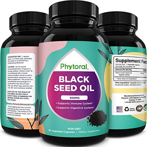 Premium Black Seed Oil Capsules - Nigella Sativa Black Seed Oil Pills for Digestive Health Immune Support and Brain Booster Antioxidant Supplement - Full Spectrum Black Cumin Seed Oil Capsules 500mg