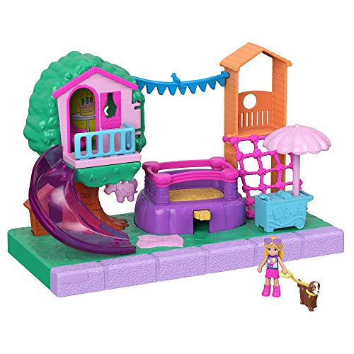 Polly Pocket Pollyville Playground Adventure Playset  Micro Polly Doll  Treehouse  Slide  Bouncy Castle  Jungle Gym  Ice Cream Cart  Peaches Figure More  Great Gift for Ages 4 Years Old Up