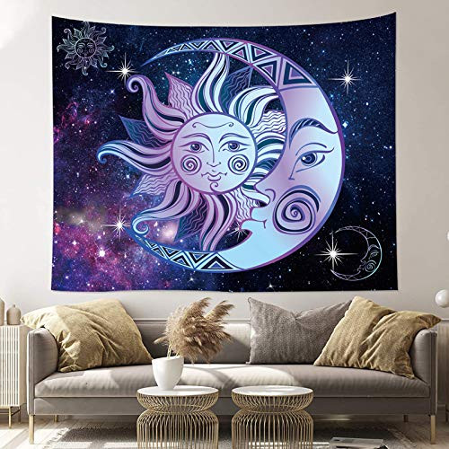 Sun and Moon Tapestry Purple Burning Sun with Stars Tapestry Psychedelic Popular Mysterious Wall Tapestry for Bedroom Dorm Living Room