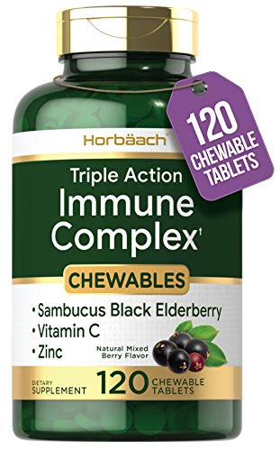 Immune Support Complex   120 Chewable Tablets   Elderberry Zinc and Vitamin C   Vegetarain  Non-GMO  and Gluten Free   by Horbaach