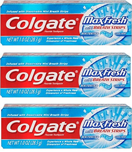 Colgate Max Fresh Toothpaste Fluoride Mini Breath Strips Cool Mint 1 oz Travel Size   Pack of 3
