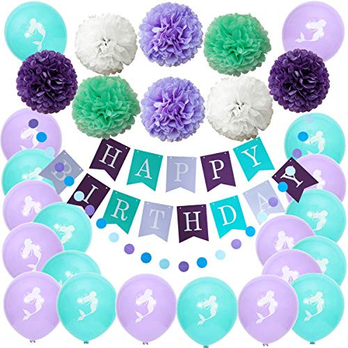 InBy Happy Mermaid Birthday Party Decoration Kit Purple Party Supplies Set - Tissue Paper Pom Pom, Mermaid Latex Balloon, Happy Birthday Mermaid Banner, Circle Dot Garland InBy Happy Mermaid Birthday Party Decoration Kit Purple Party Supplies Set - Tissue Paper Pom Pom, Mermaid Latex Balloon, Happy Birthday Mermaid Banner, Circle Dot Garland