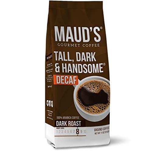 Maud s Decaf Tall Dark  and  Handsome Decaf Ground Coffee  Decaf Dark Roast Coffee   11oz Coffee Bags - 100 percent Arabica Dark Roast Decaf Coffee Beans California Roasted