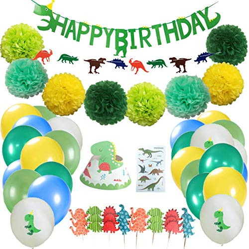 InBy Dinosaur Birthday Party Decoration Kit Green Baby Shower Supplies Set - Dinosaur Happy Birthday Banner, Tissue Paper Pom Pom, Latex Balloon, Hat, Cake Topper, Tatoo Sticker, Dinosaur Garland InBy Dinosaur Birthday Party Decoration Kit Green Baby Shower Supplies Set - Dinosaur Happy Birthday Banner, Tissue Paper Pom Pom, Latex Balloon, Hat, Cake Topper, Tatoo Sticker, Dinosaur Garland