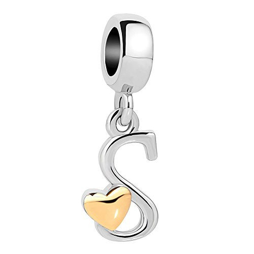 LovelyJewelry Letter S Initial Charm Alphabet Heart Beads Dangle for Bracelets Necklace S