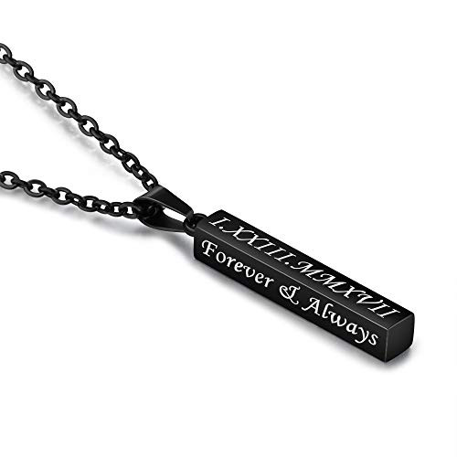 Personalized Engraved Necklace for Women Men Custom Stainless Steel Necklace Engraved Name Vertical Bar Necklace Birthday Gifts for Boyfriend  Black