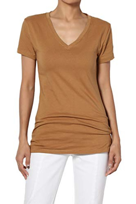 TheMogan Women s Baisc V-Neck Short Sleeve T-Shirts Cotton Tee Coffee M