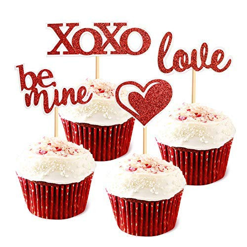 24 pcs Glitter Red Heart Love XOXO Be Mine Cake Toppers Picks for Sweet Love Theme Wedding Engagement Valentine s Day Bridal Shower Party Cake Decors XOXO 24 pcs Glitter Red Heart Love XOXO Be Mine Cake Toppers Picks for Sweet Love Theme Wedding Engagement Valentine s Day Bridal Shower Party Cake Decors XOXO