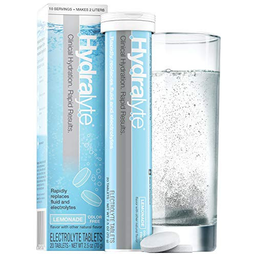 Hydralyte - Electrolyte Tablets for On-The-Go Clinical Hydration  Lemonade  20 Count - Effervescent Tablets Support Recovery of Lost Electrolytes Due to Flu  Exercise  Travel  Extreme Heat or Alcohol