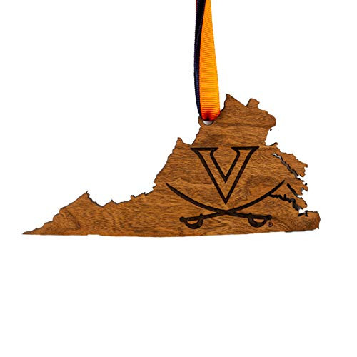 LazerEdge NCAA Wooden Ornament  University of Virginia  UVA  - State Map with Block V