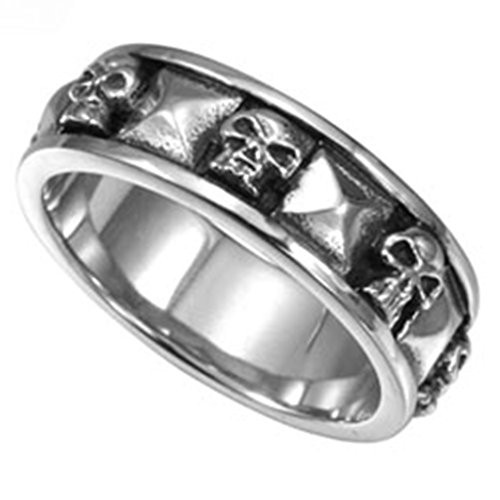 Stainless Steel Gothic Skull Biker Band Style Ring  Silver  7