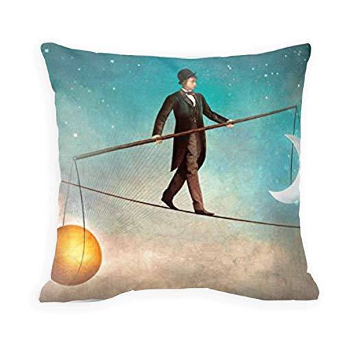 SPXUBZ Between Night and Day Sun and Moon Pillow Cover Decorative Home Decor Nice Gift Square Indoor Outdoor Pillowcase Size  16x16 Inch Two Sides
