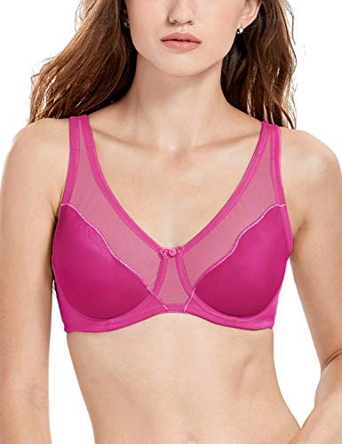 DELIMIRA Women s Full Coverage Unlined Sheer Underwire Minimizer Bra Fuchsia 36D