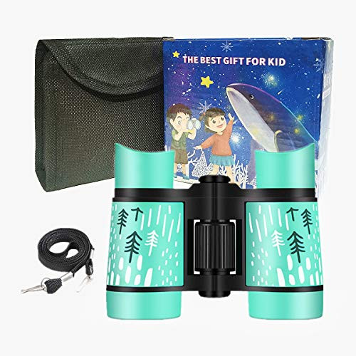 Binoculars for Kids  Boys Girls 4x30 High-Resolution Real Optics Rubber Binocular Toys Shockproof Folding Small Telescope for Travel  Camping  Bird Watching  Outdoor Play - Best Gifts  Light Green