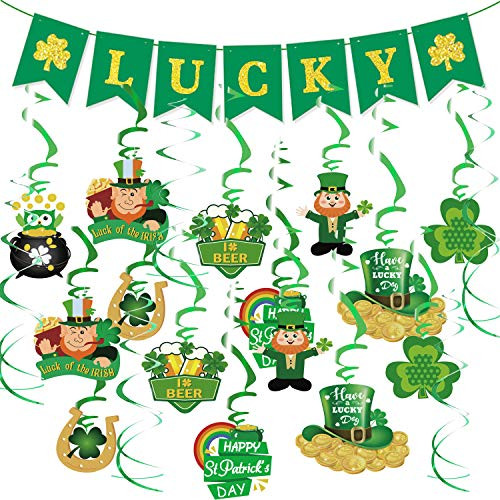 St. Patrick s Day Decorations Irish Lucky Four Leaf Clover Shamrock Burlap Banner Flags  Green