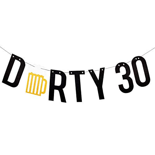 Dirty 30 Birthday Decorations - Black and Gold Glitter Beer Banner - 30th Birthday Decorations for Him - Happy 30th Birthday - 30 Birthday Decorations for Men - Dirty Thirty Birthday Party Supplies Dirty 30 Birthday Decorations - Black and Gold Glitter Beer Banner - 30th Birthday Decorations for Him - Happy 30th Birthday - 30 Birthday Decorations for Men - Dirty Thirty Birthday Party Supplies